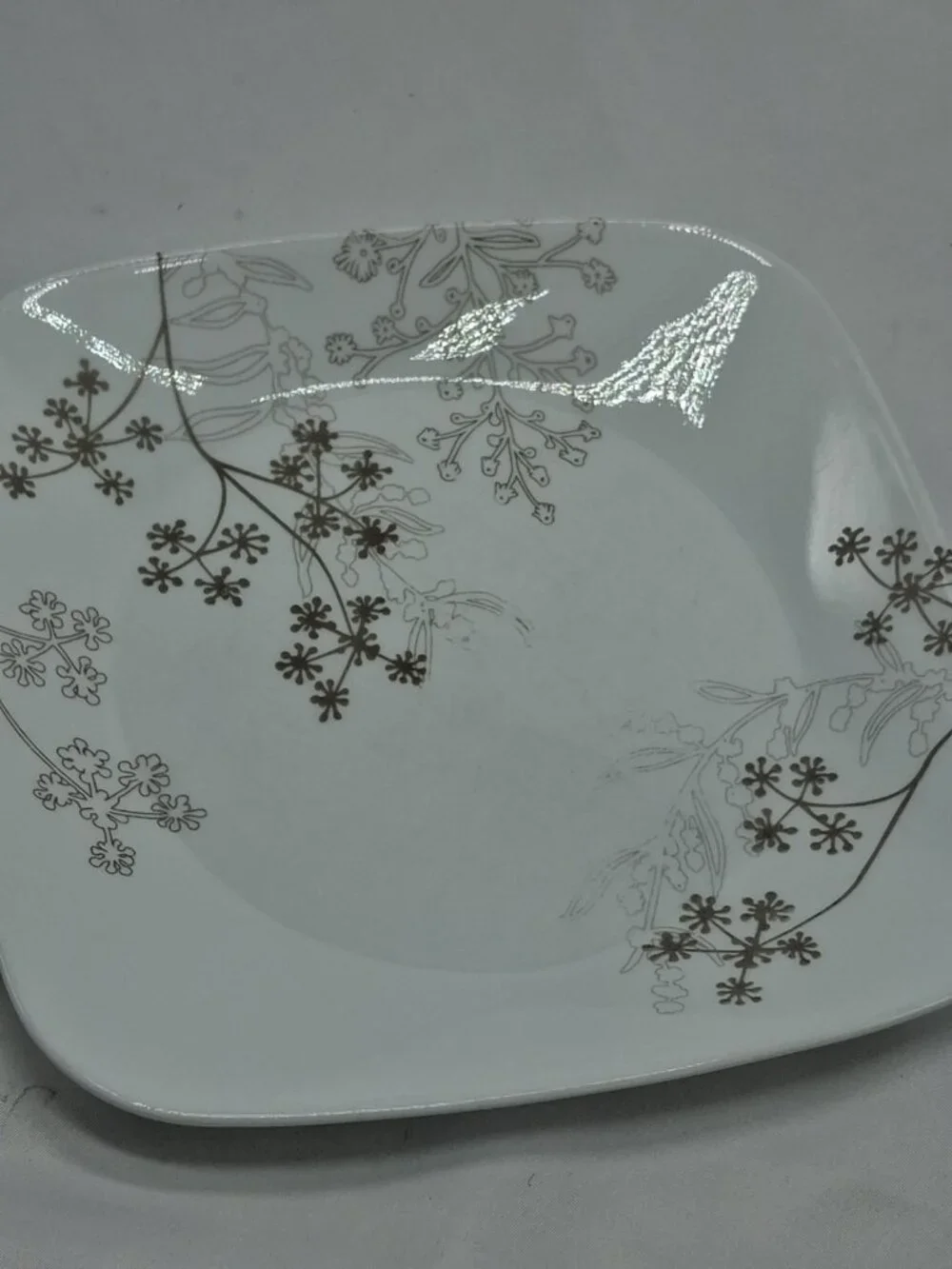 Corelle Shadow Dance Square LUNCHEON Plates 9" - White Brown Flower -Vitrelle - Picture 8 of 9